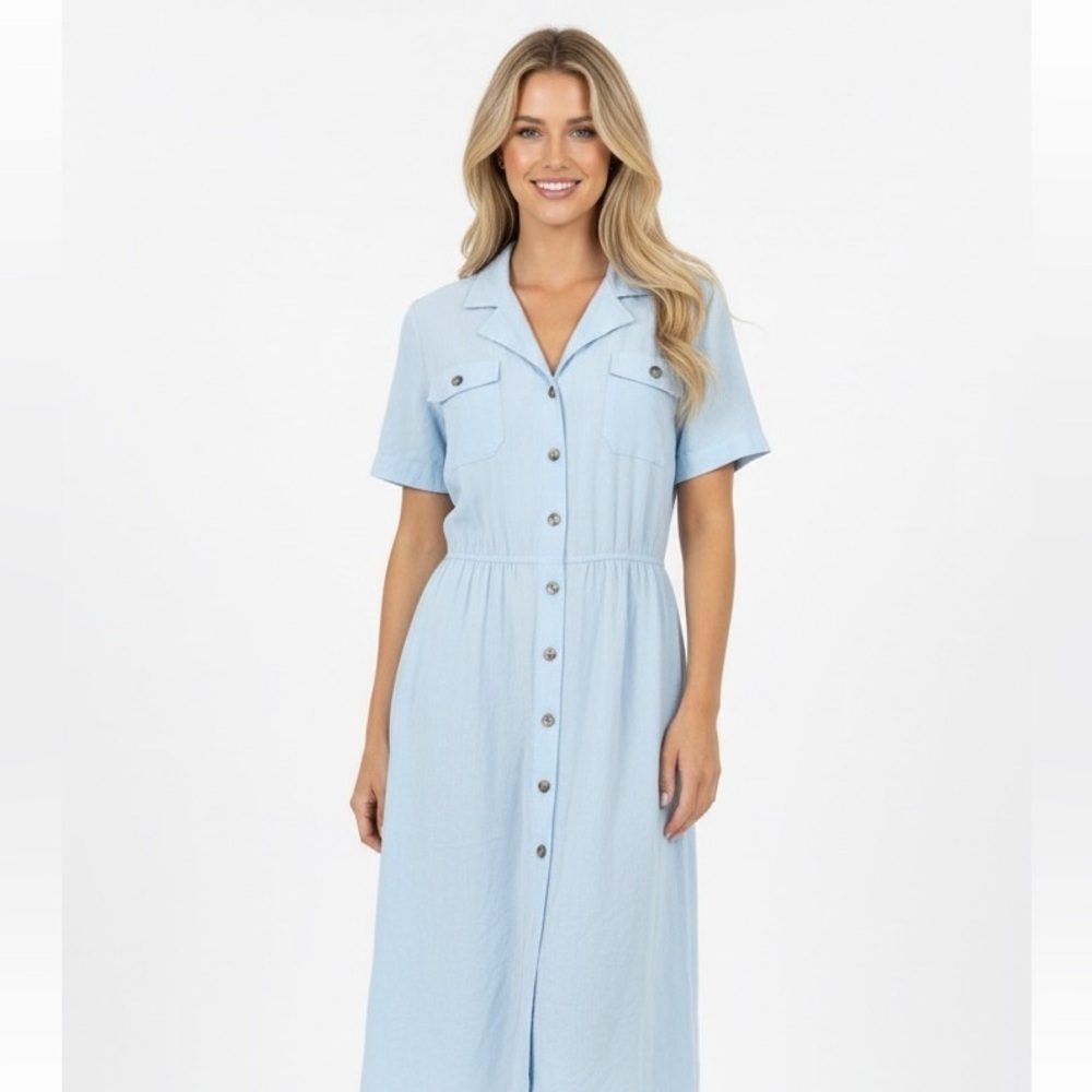 Leslie Fay vintage Blue Puff Sleeve dress size large